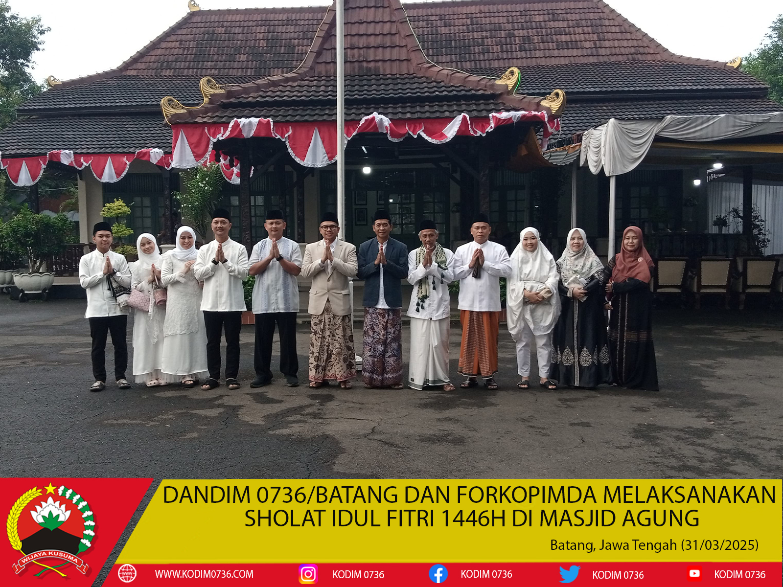 Dandim Batang Bersama Forkopimda Laksanakan Sholat Idul Fitri 1446 H di Masjid Agung