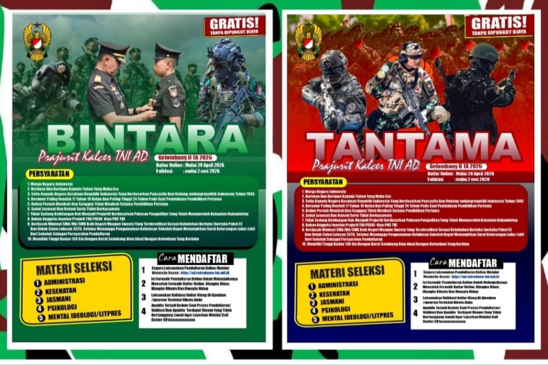 Resmi Dibuka! Pendaftaran Bintara dan Tamtama TNI AD 2026, Cek Syaratnya